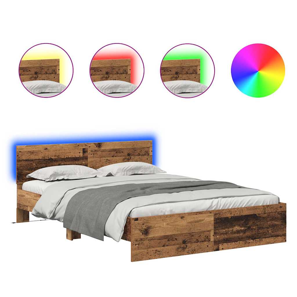 vidaXL Σκελετός Κρεβατιού Παλιό Ξύλο 140 x 200 cm Επεξεργασμένο ξύλο