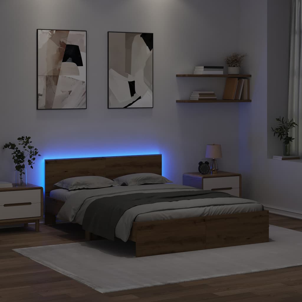 vidaXL Σκελετός Κρεβατιού Artisan Oak 140 x 200 cm Επεξεργασμένο ξύλο