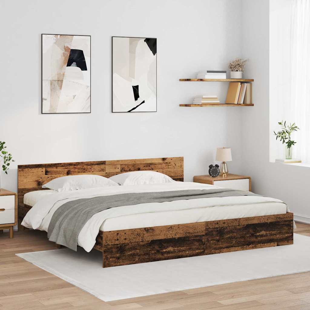 vidaXL Σκελετός Κρεβατιού Παλιό Ξύλο 200 x 200 cm Επεξεργασμένο ξύλο