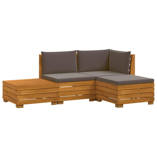 vidaXL Σειρά Καναπέ Εξωτερικού 4 Τεμάχιο Καφέ Στερεό Ξύλο Ακακίας