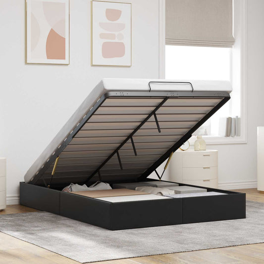 vidaXL Κρεβάτι Οθωμανικού Τύπου Μαύρο 153 x 203 cm Τεχνητό Δέρμα