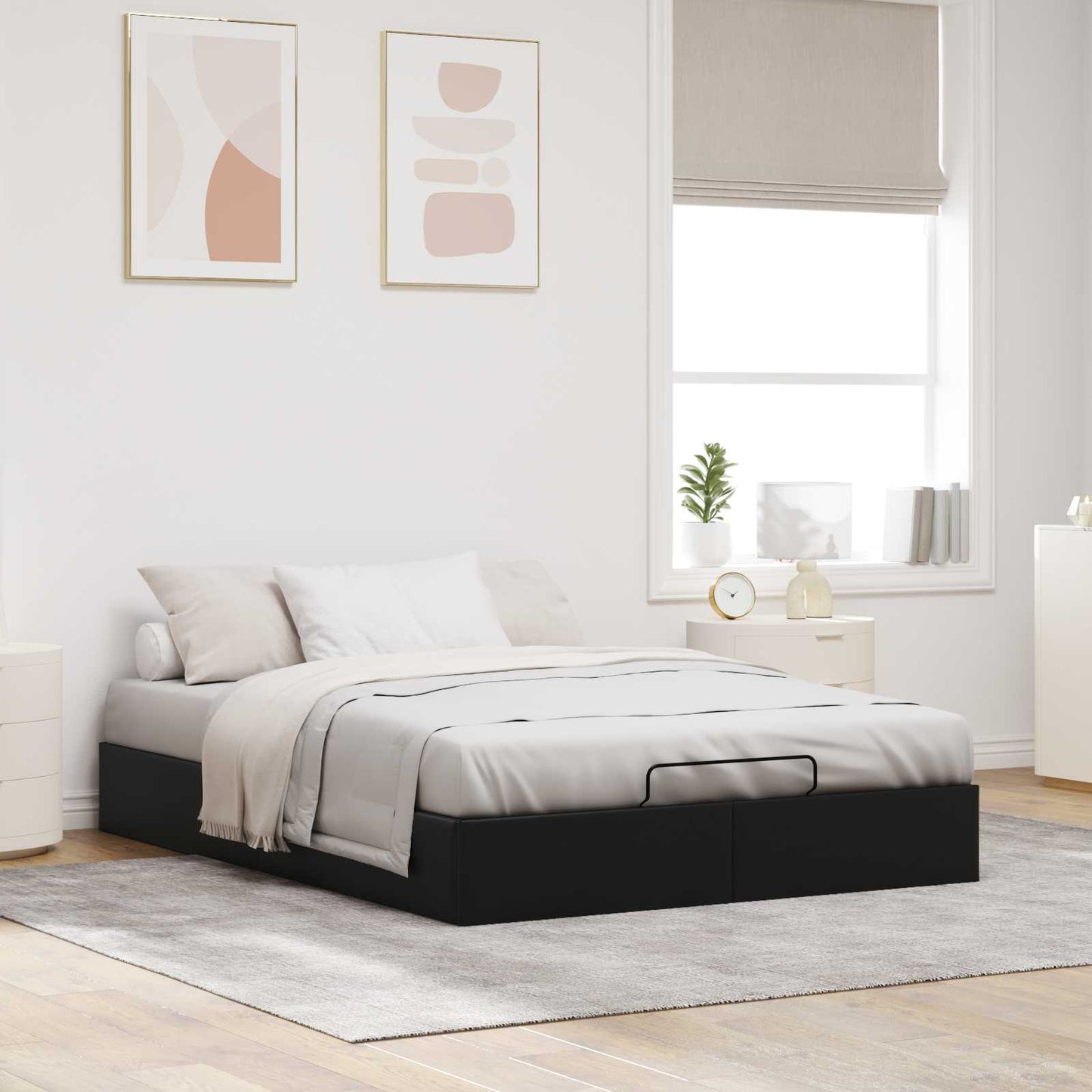 vidaXL Κρεβάτι Οθωμανικού Τύπου Μαύρο 153 x 203 cm Τεχνητό Δέρμα