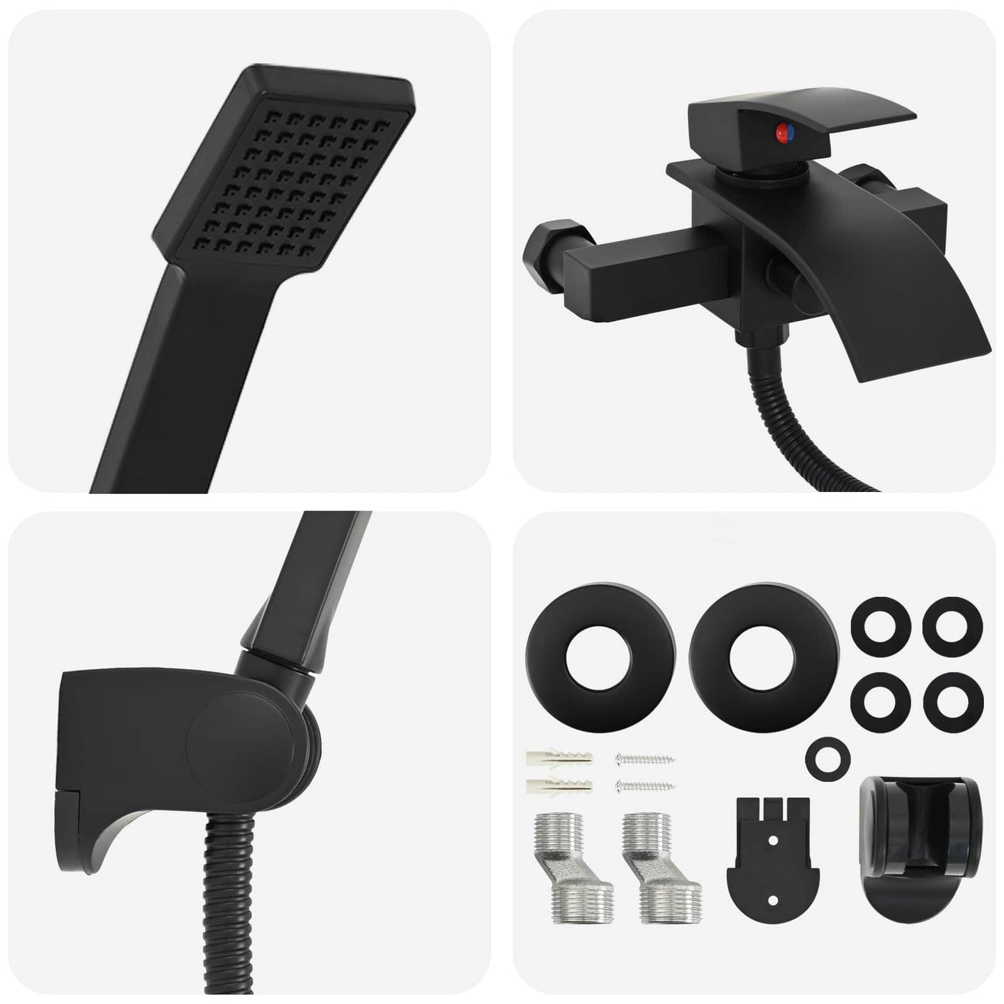 vidaXL Σετ Κεφαλής Ντους Μαύρο G 1 / 2 ίντσες