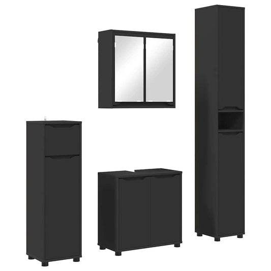 vidaXL Σετ Επίπλων Μπάνιου με συρτάρι 4 pcs Μαύρο Επεξεργασμένο ξύλο