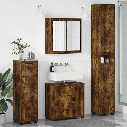 vidaXL Σετ Επίπλων Μπάνιου 4 pcs Καπνιστό Δρύς Επεξεργασμένο ξύλο
