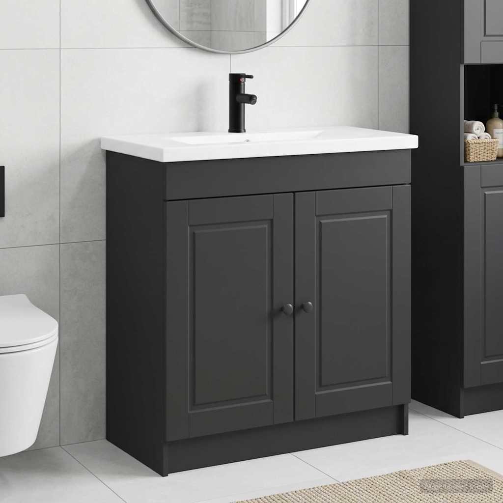 vidaXL Σετ Επίπλων Μπάνιου Μαύρο 56 x 37,5 x 81 εκ Επεξεργασμένο Ξύλο