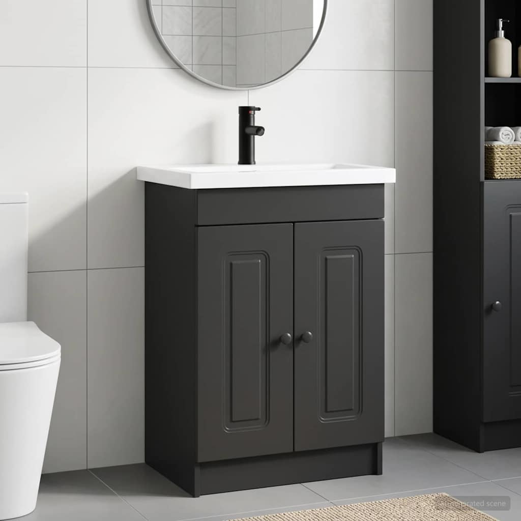 vidaXL Σετ Επίπλων Μπάνιου Μαύρο 56 x 37,5 x 81 εκ Επεξεργασμένο Ξύλο