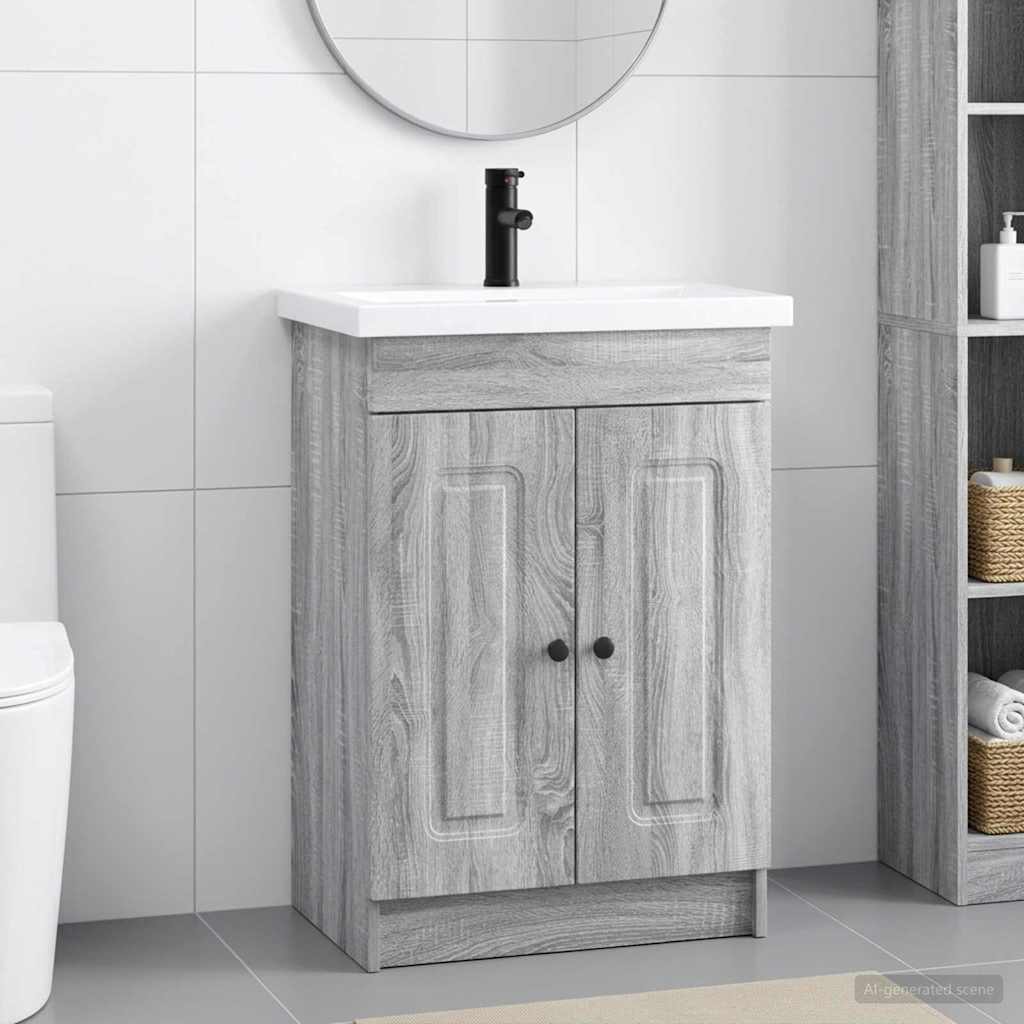vidaXL Σετ Επίπλων Μπάνιου Γκρι Sonoma 56 x 37,5 x 81 εκ