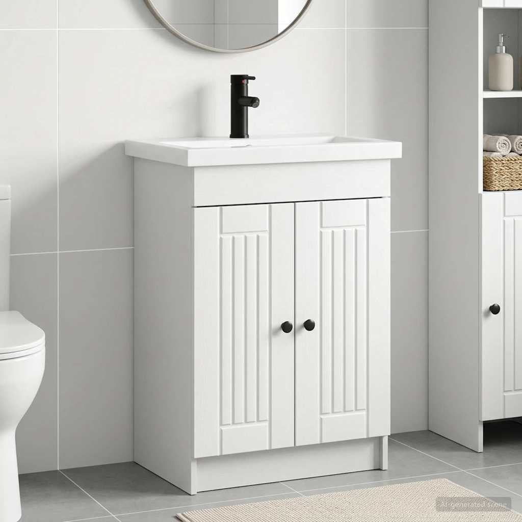 vidaXL Σετ Επίπλων Μπάνιου Λευκό 56 x 37,5 x 81 εκ Επεξεργασμένο Ξύλο