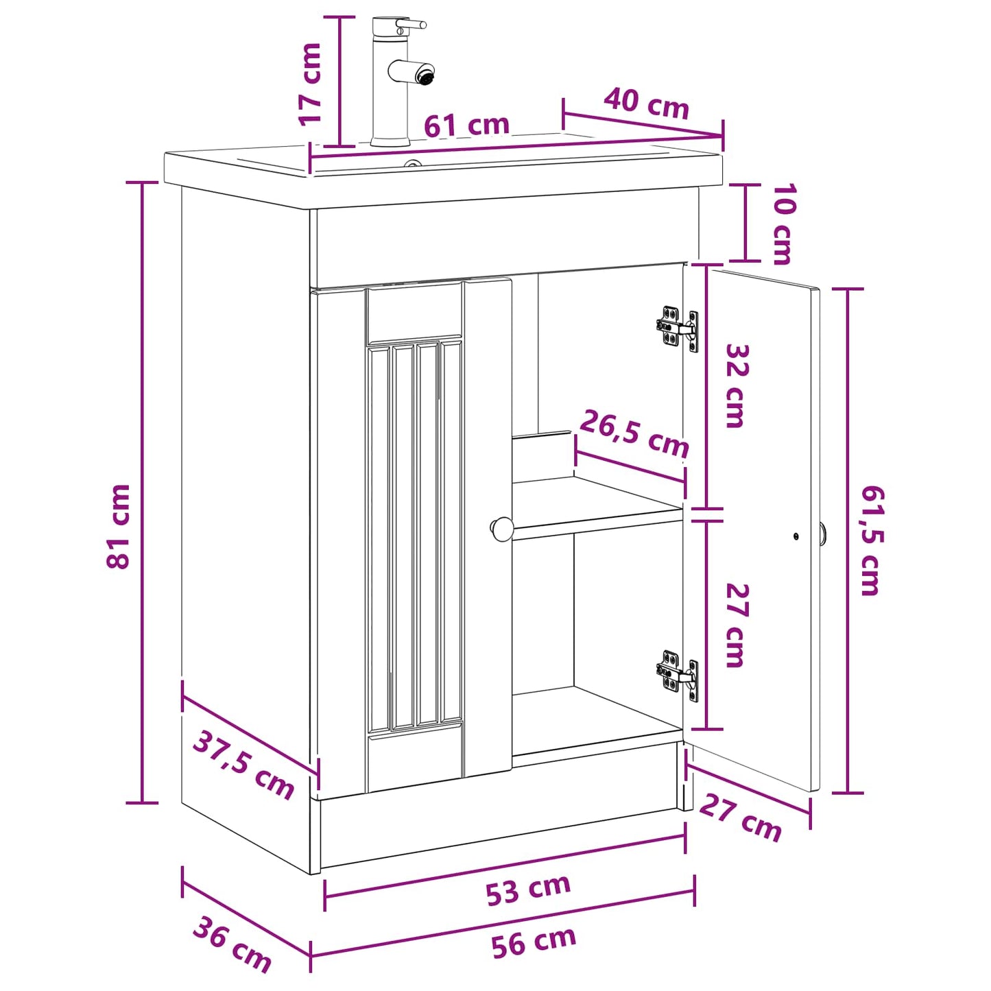 vidaXL Σετ Επίπλων Μπάνιου Sonoma Δρυς 56 x 37,5 x 81 εκ