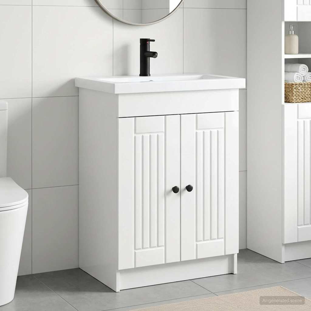 vidaXL Σετ Επίπλων Μπάνιου Γυαλιστερό Λευκό 56 x 37,5 x 81 εκ