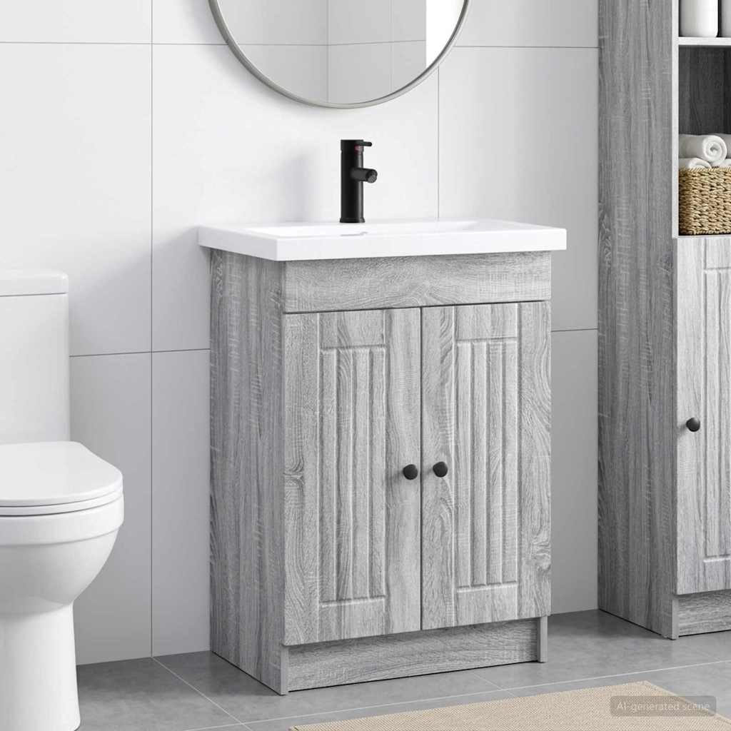 vidaXL Σετ Επίπλων Μπάνιου Γκρι Sonoma 56 x 37,5 x 81 εκ