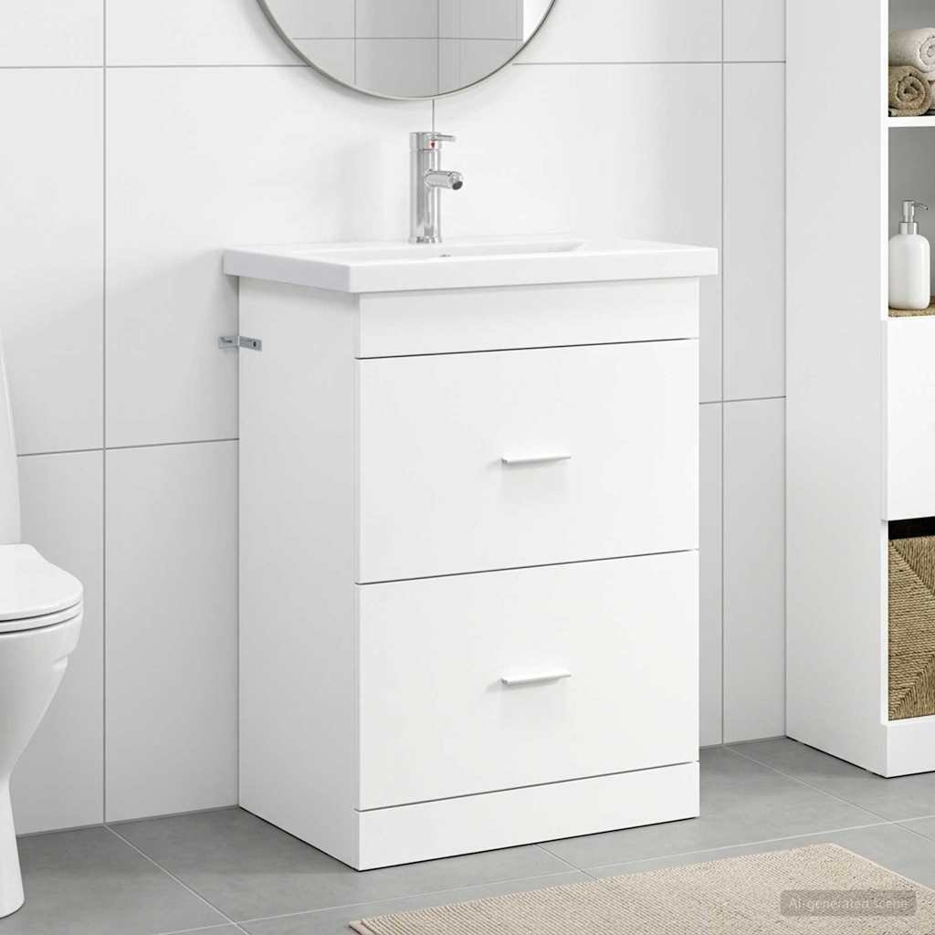 vidaXL Σετ Επίπλων Μπάνιου Λευκό 61 x 40 x 84,5 εκ Επεξεργασμένο Ξύλο
