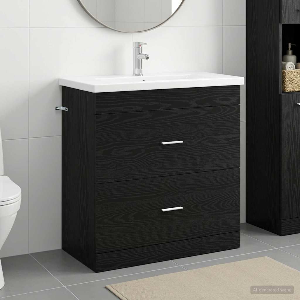 vidaXL Σετ Επίπλων Μπάνιου Μαύρη Δρυς 81 x 40 x 84,5 εκ