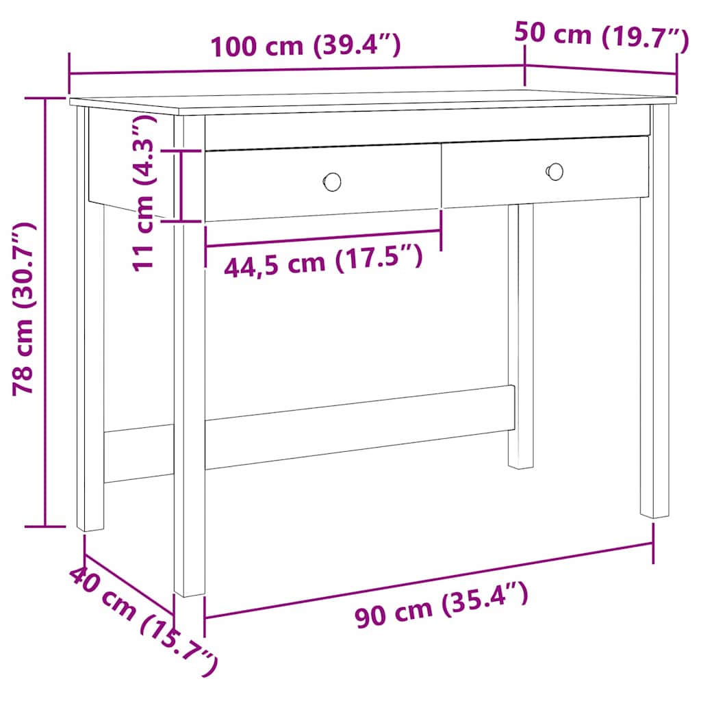 vidaXL Γραφείο Μαξκαφέ Στερεά ξυλεία πεύκου 100 x 50 x 78 εκ