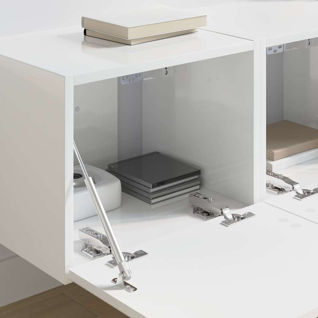 vidaXL Ντουλάπι Τηλεόρασης Τοίχου Επιτοίχιο 2 pcs Λαμπερό Λευκό