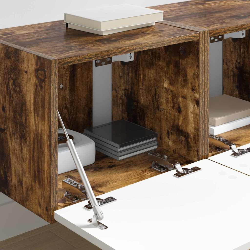 vidaXL Ντουλάπι Τηλεόρασης Τοίχου Επιτοίχιο 2 pcs Καπνιστό Δρύς