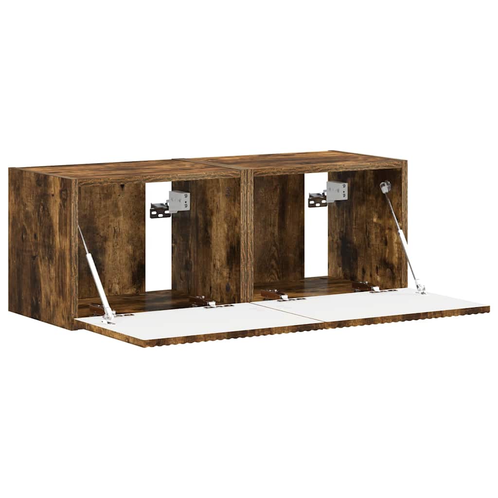 vidaXL Ντουλάπι Τηλεόρασης Τοίχου Επιτοίχιο 2 pcs Καπνιστό Δρύς