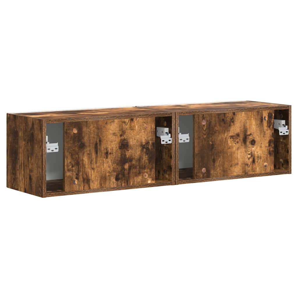 vidaXL Ντουλάπι Τηλεόρασης Τοίχου Επιτοίχιο 2 pcs Καπνιστό Δρύς