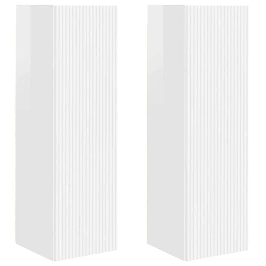 vidaXL Ντουλάπι Τηλεόρασης Τοίχου Επιτοίχιο 2 pcs Λαμπερό Λευκό