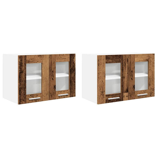 vidaXL Κρεμαστό ντουλάπι με πόρτα 2 pcs Παλιό ξύλο 60 x 31 x 40 εκ