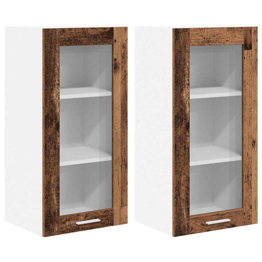 vidaXL Κρεμαστό ντουλάπι με πόρτα 2 pcs Παλιό ξύλο 40 x 31 x 80 εκ.