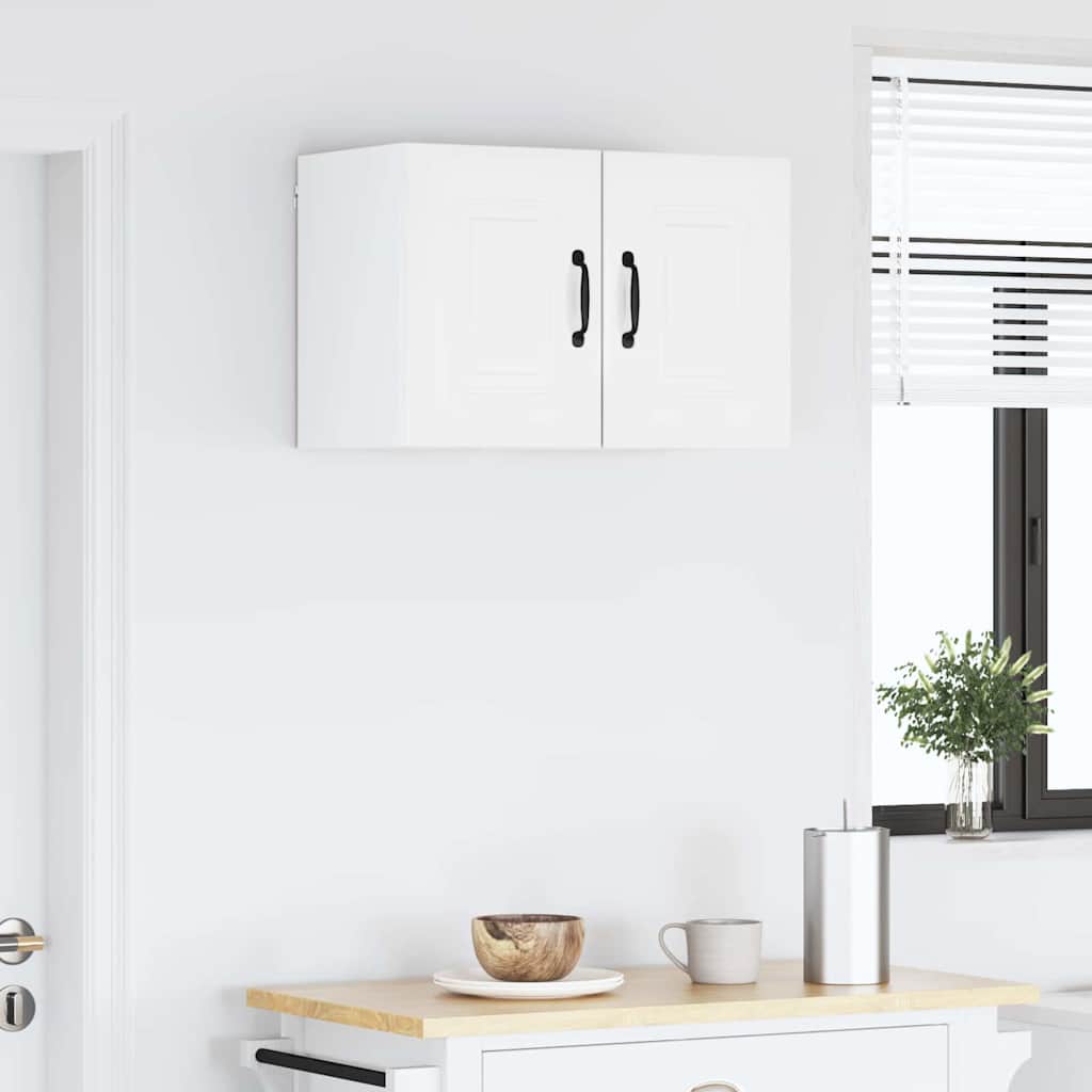 vidaXL Κρεμαστό ντουλάπι κουζίνας με ράφι 2 pcs Υψηλής γυαλάδας λευκό