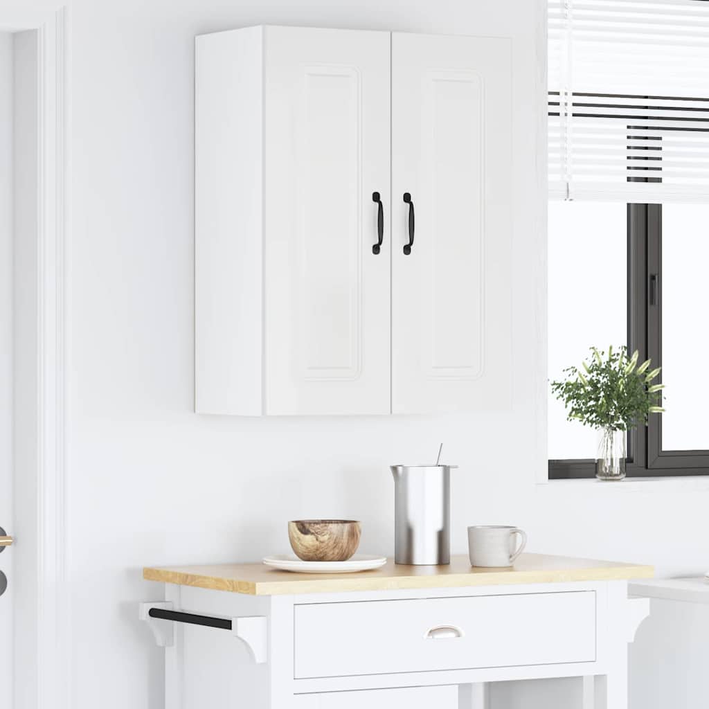 vidaXL Κρεμαστό ντουλάπι κουζίνας με ράφι 2 pcs Υψηλής γυαλάδας λευκό