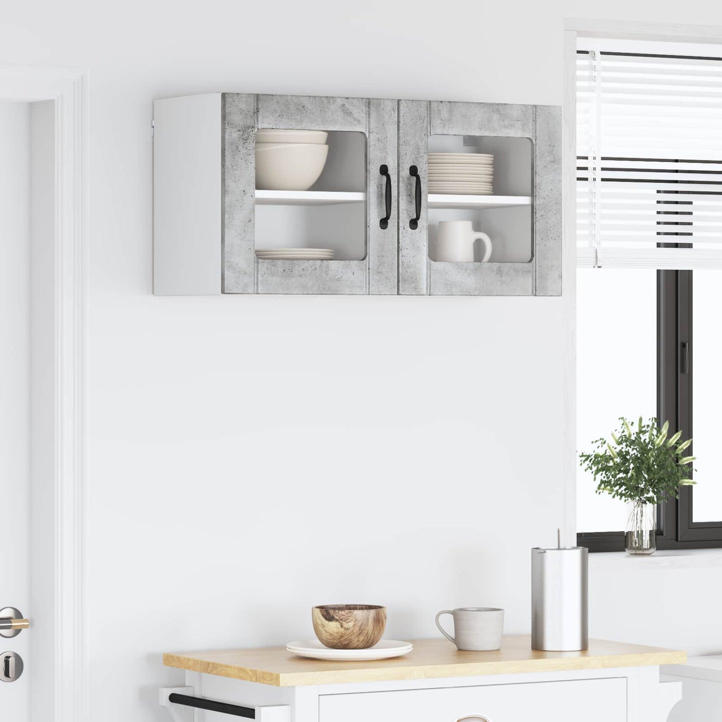 vidaXL Κρεμαστό ντουλάπι κουζίνας με ράφι 2 pcs Σκυρόδεμα Γκρι