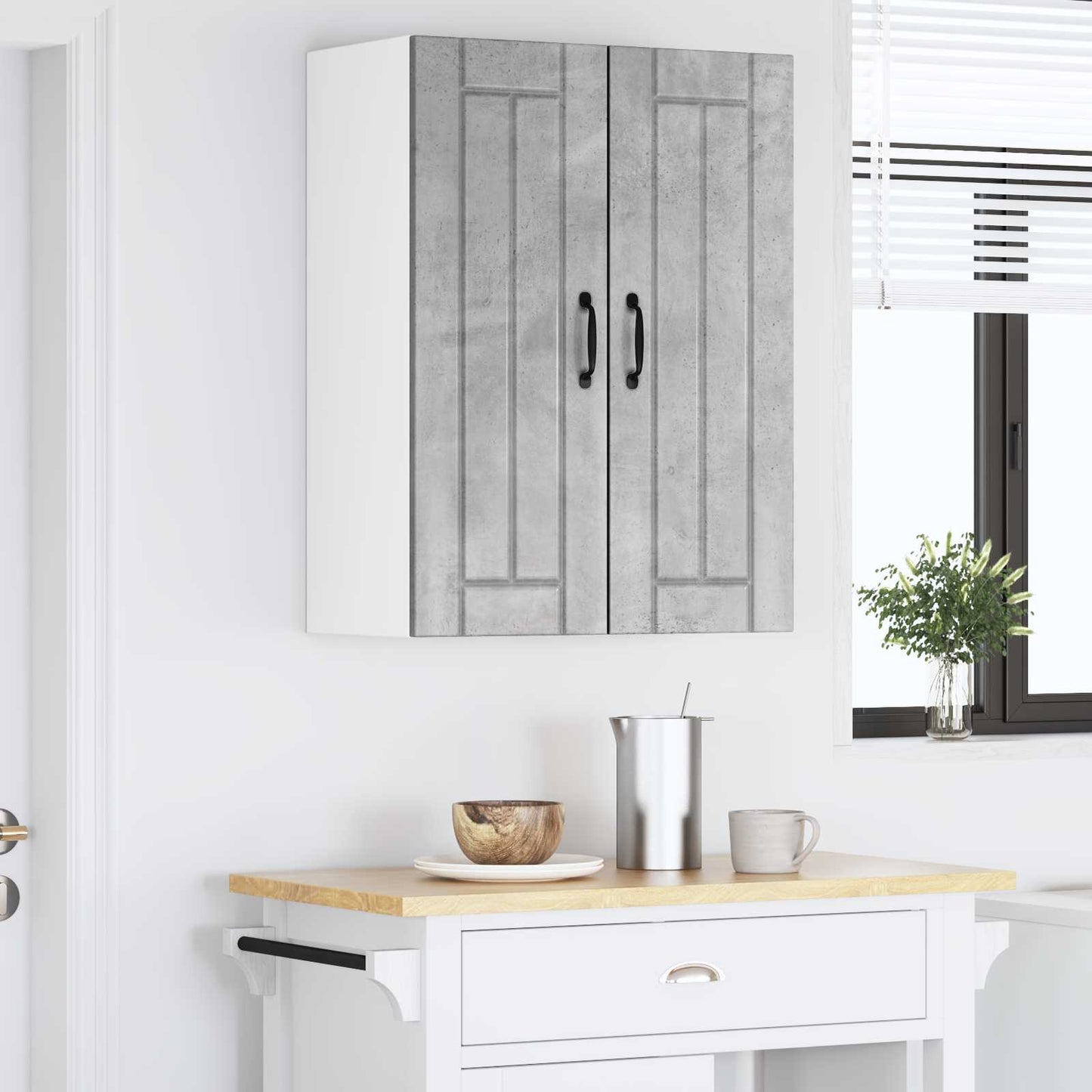vidaXL Κρεμαστό ντουλάπι κουζίνας με ράφι 2 pcs Σκυρόδεμα Γκρι