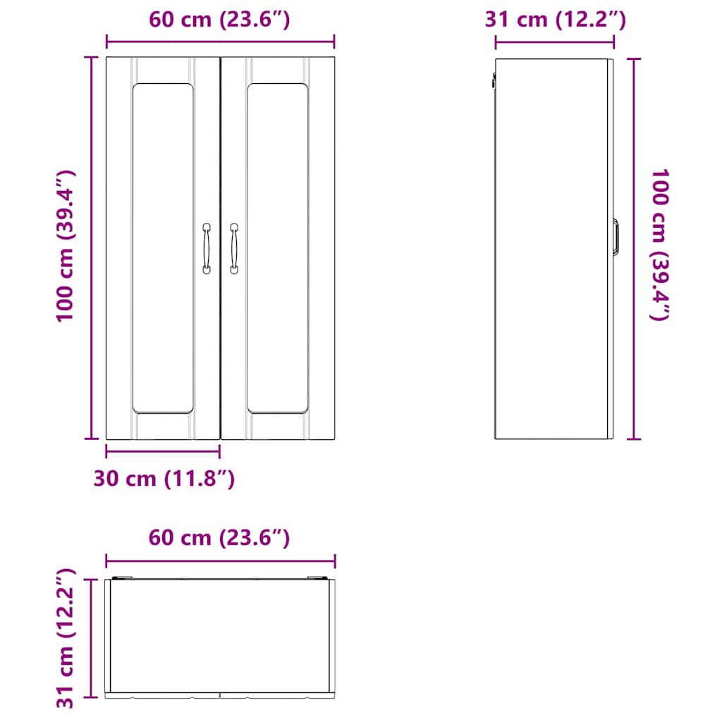 vidaXL Κρεμαστό ντουλάπι κουζίνας Παλιό ξύλο 60 x 31 x 100 εκ.