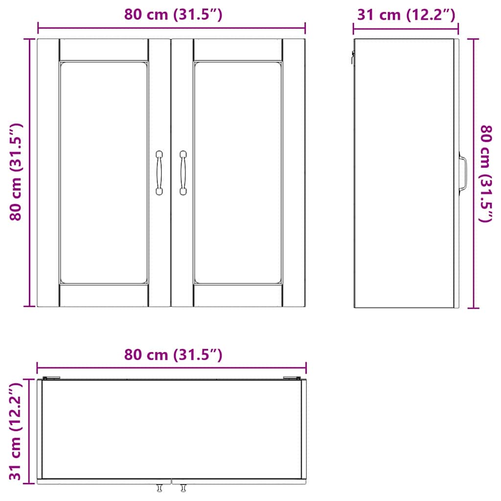 vidaXL Ντουλάπα Κουζίνας Μαύρο 80 x 31 x 80 εκ. Επεξεργασμένο ξύλο