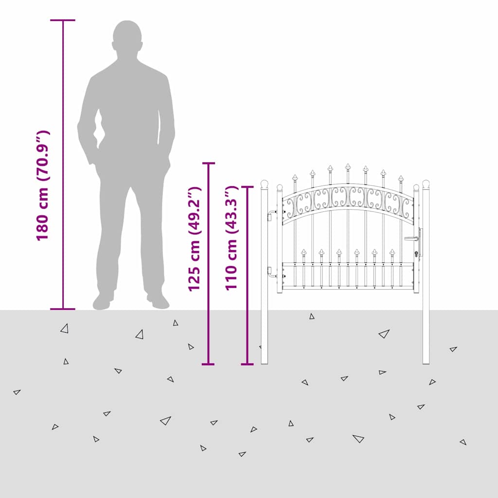 vidaXL Πύλη Φράχτη με Στρογγυλή Κορυφή Γκρι 103 x 75 εκ. Ατσάλι