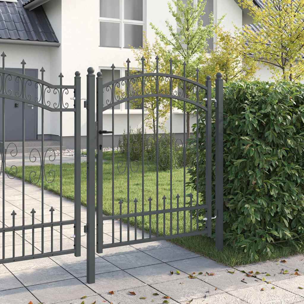 vidaXL Πύλη Φράχτη με Στρογγυλή Κορυφή Γκρι 103 x 175 cm Ατσάλι