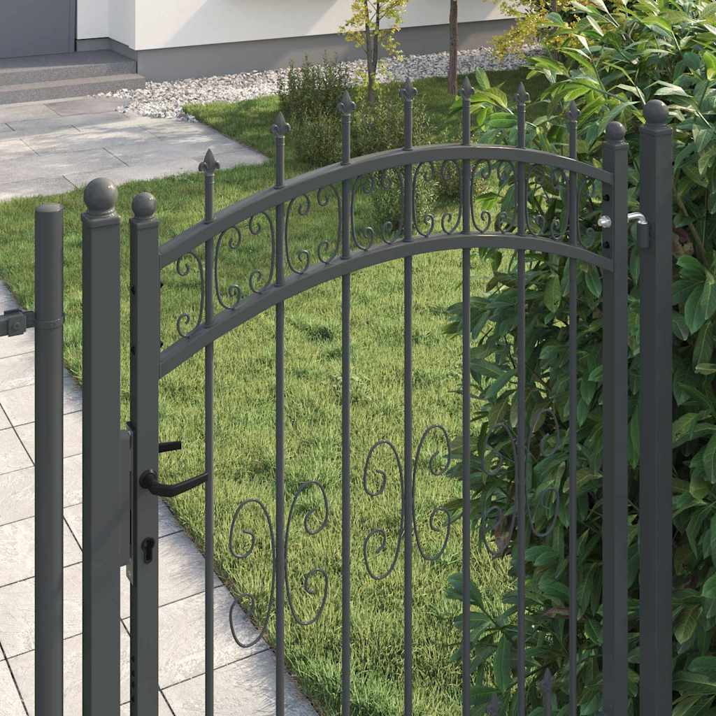 vidaXL Πύλη Φράχτη με Στρογγυλή Κορυφή Γκρι 103 x 175 cm Ατσάλι