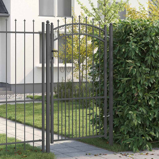 vidaXL Πύλη Φράχτη με Στρογγυλή Κορυφή Γκρι 103 x 175 cm Ατσάλι
