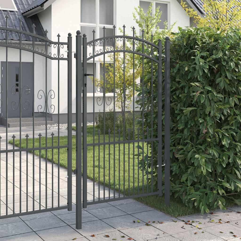 vidaXL Πύλη Φράχτη με Στρογγυλή Κορυφή Γκρι 103 x 175 cm Ατσάλι