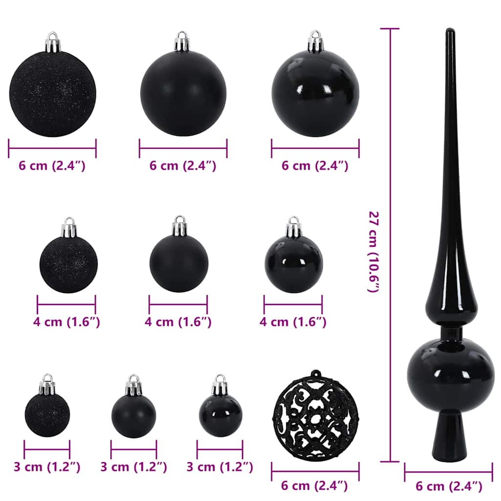 vidaXL Σετ Χριστουγεννιάτικων Στρογγυλών Μπαλίτσων 61 pcs Μαύρο