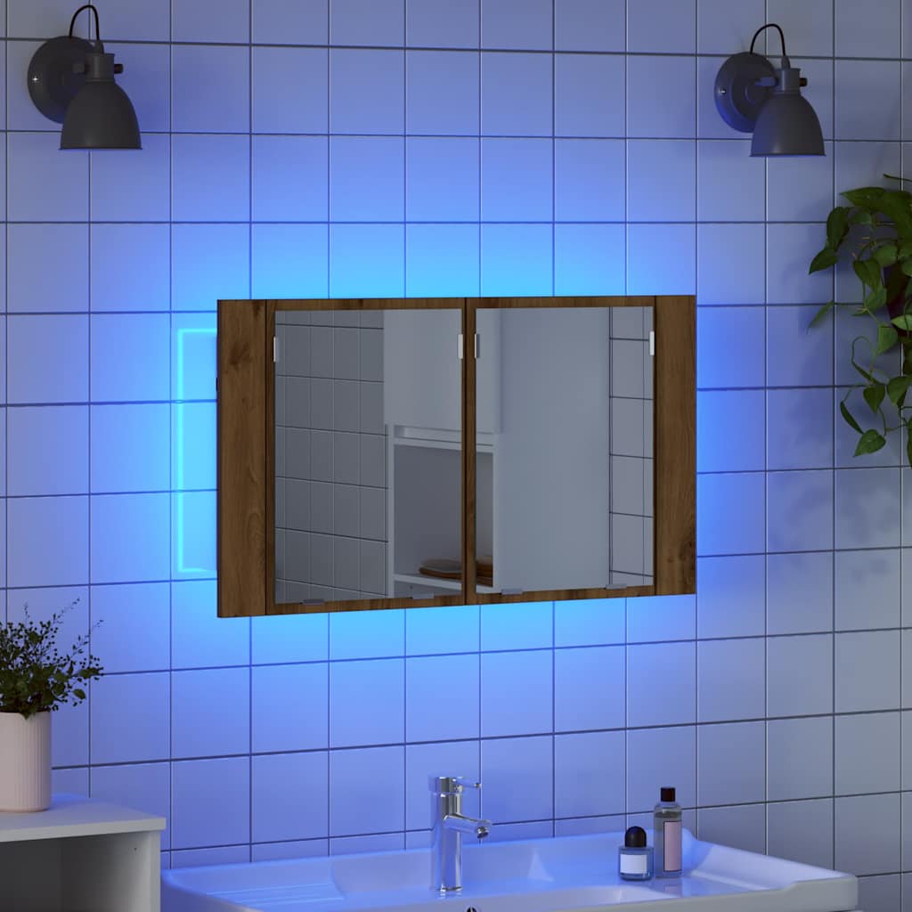 vidaXL Καθρέφτης Ντουλάπα Μπάνιου με ράφι Artisan Oak 80 x 12 x 45 εκ