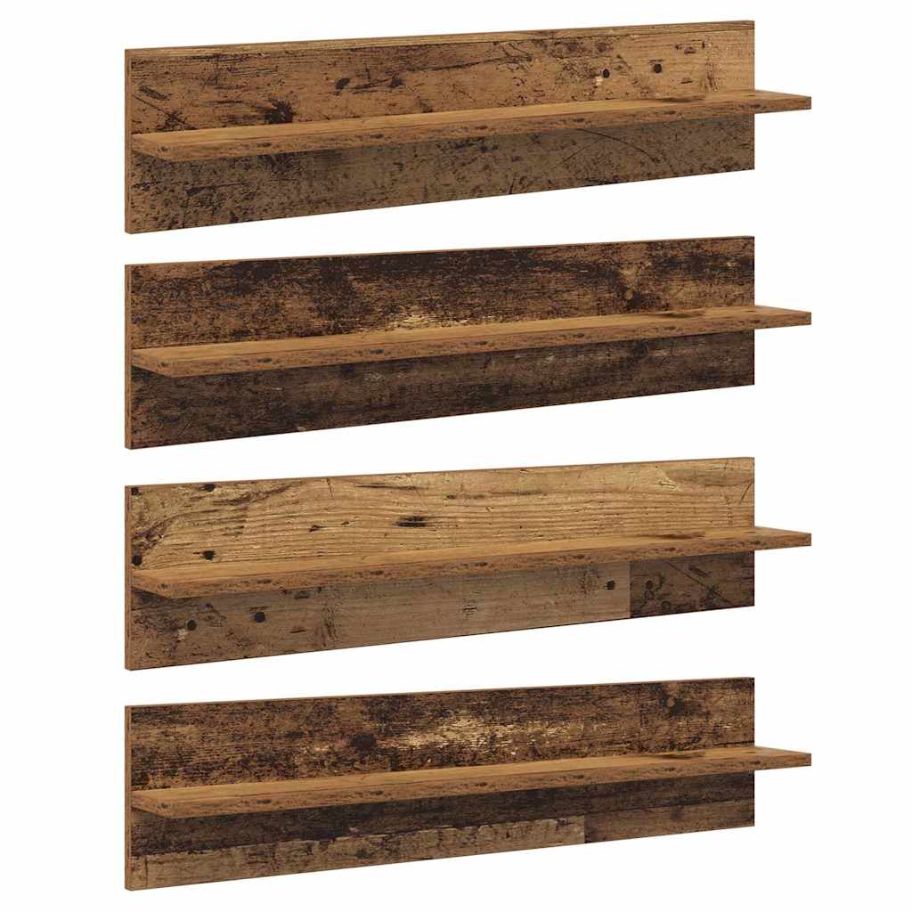 vidaXL Ράφια Τοίχου με ράφι 4 pcs Παλιό Ξύλο 80 x 11,5 x 18 εκ