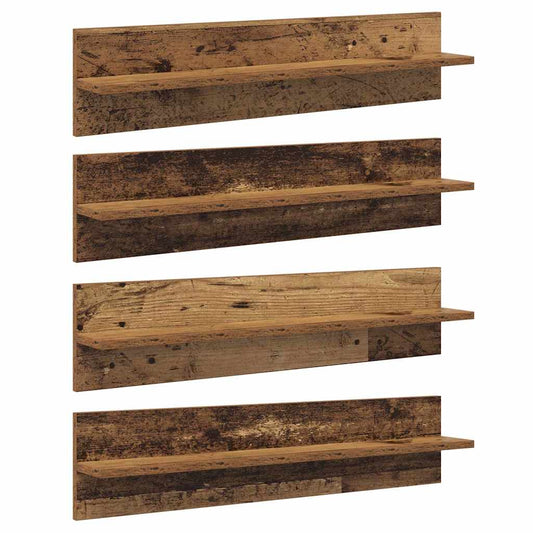 vidaXL Ράφια Τοίχου με ράφι 4 pcs Παλιό Ξύλο 80 x 11,5 x 18 εκ