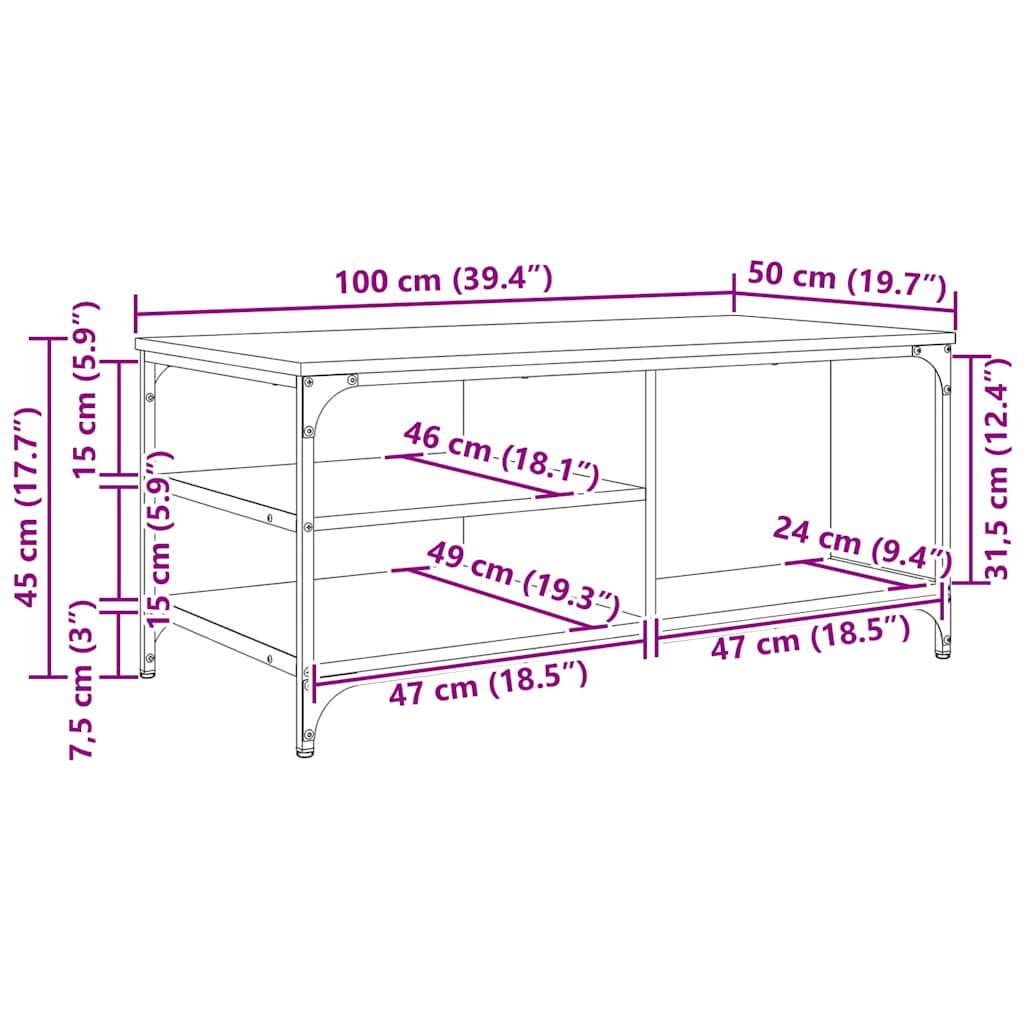 vidaXL Τραπεζάκι σαλονιού Artisan Oak 100 x 50 x 45 cm