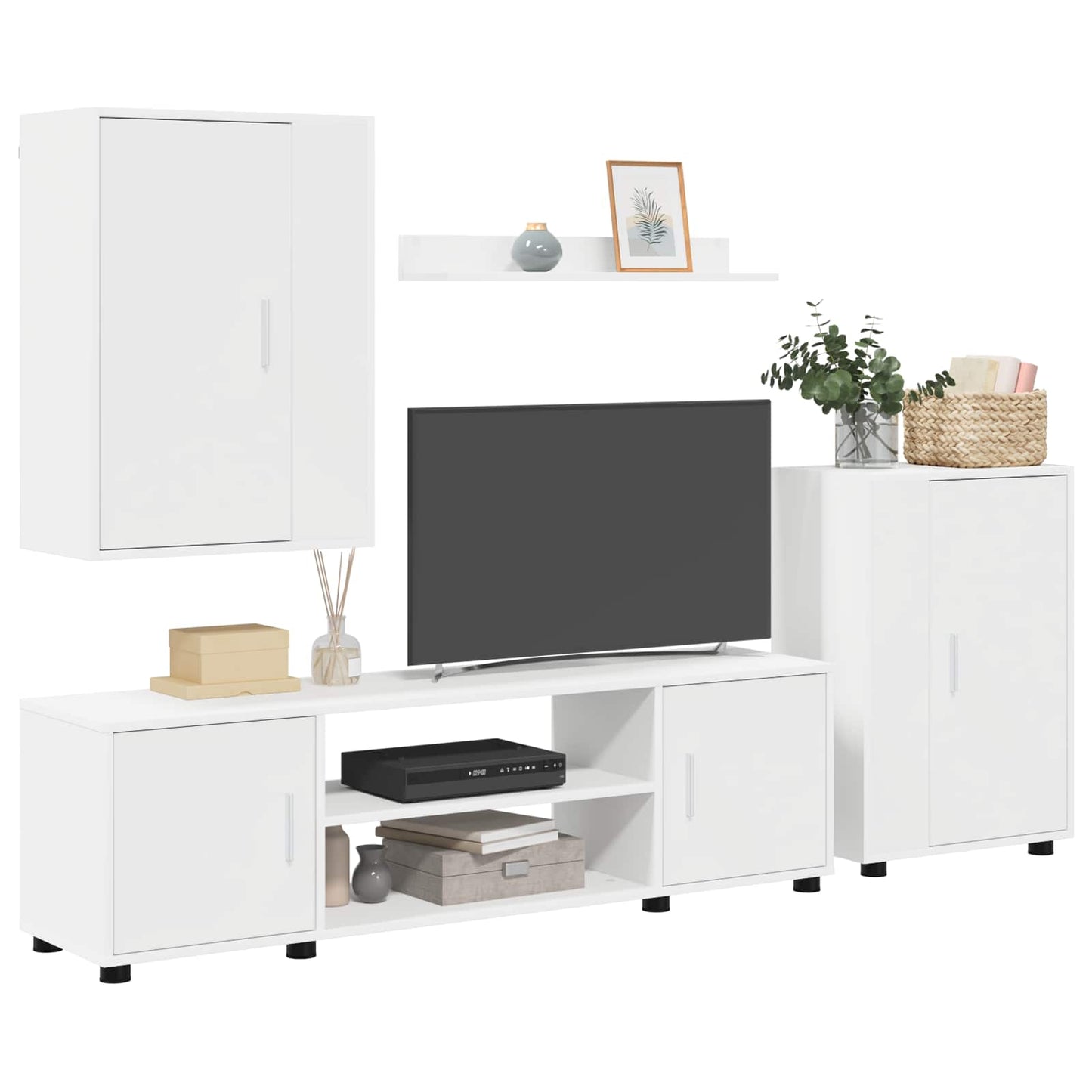 vidaXL Σετ επίπλου τηλεόρασης Επιτοίχιο 4 pcs Λευκό Επεξεργασμένο ξύλο