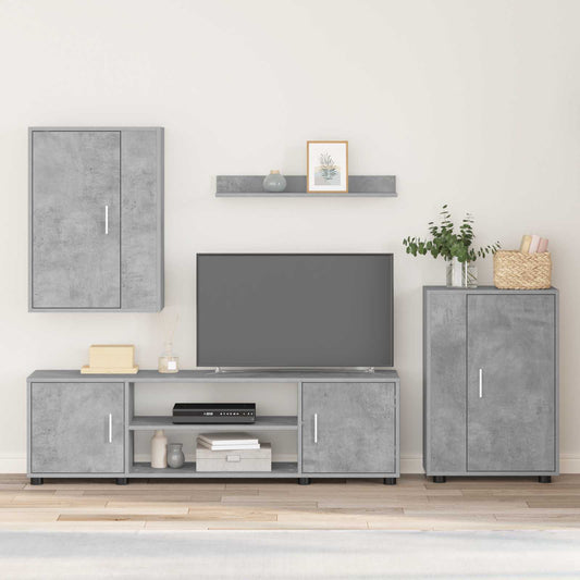vidaXL Σετ επίπλου τηλεόρασης 4 pcs Σκυρόδεμα Γκρι Επεξεργασμένο ξύλο