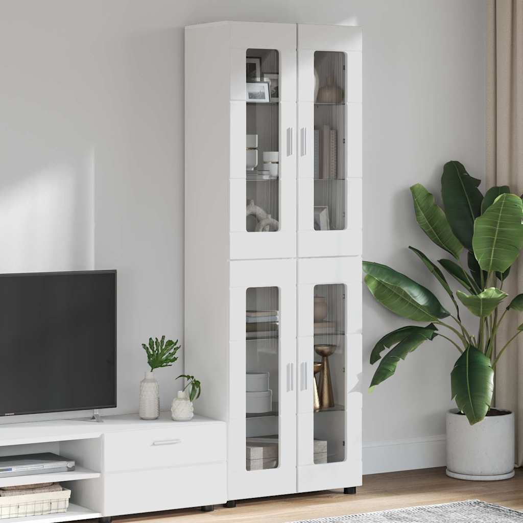 vidaXL Highboard με ράφι Υψηλής γυαλάδας λευκό 60 x 35 x 182 εκ.
