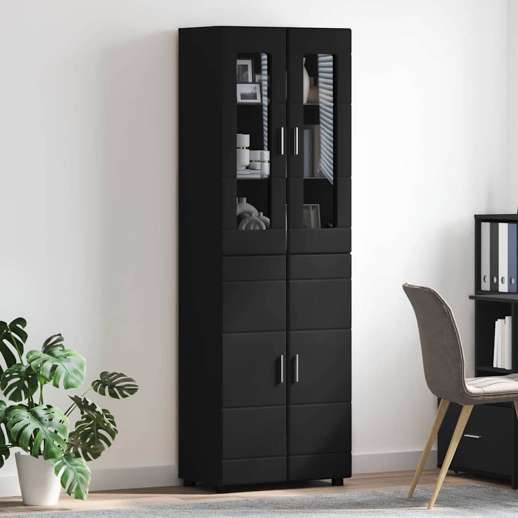 vidaXL Highboard με ράφι Μαύρο 60 x 35 x 182 εκ. Επεξεργασμένο ξύλο