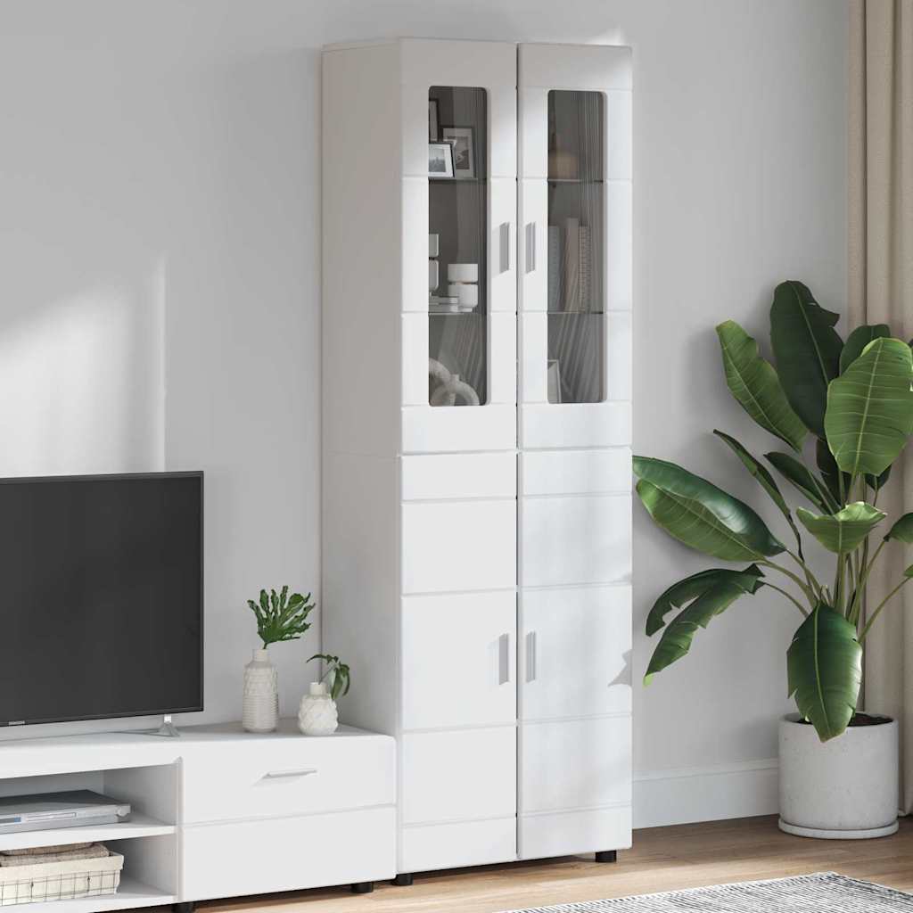 vidaXL Highboard με ράφι Υψηλής γυαλάδας λευκό 60 x 35 x 182 εκ.