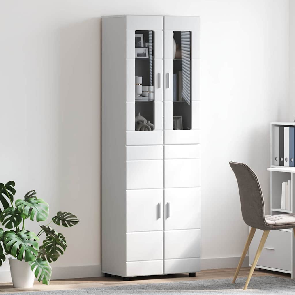 vidaXL Highboard με ράφι Υψηλής γυαλάδας λευκό 60 x 35 x 182 εκ.