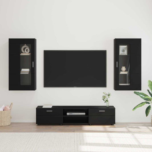 vidaXL Σετ επίπλου τηλεόρασης FLORIN 3 pcs Μαύρο Επεξεργασμένο ξύλο