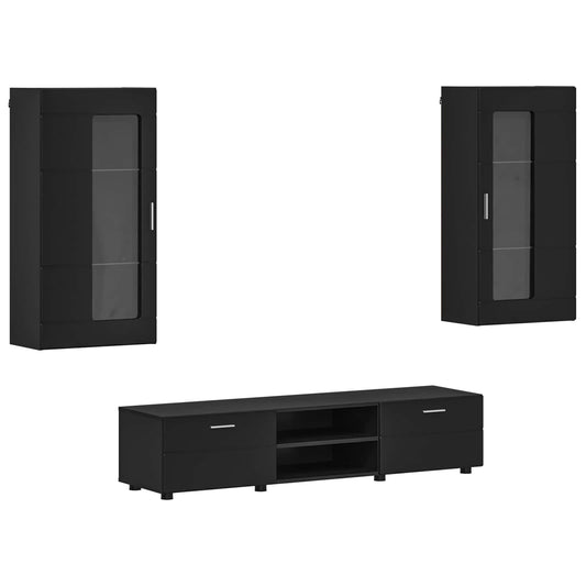 vidaXL Σετ επίπλου τηλεόρασης FLORIN 3 pcs Μαύρο Επεξεργασμένο ξύλο